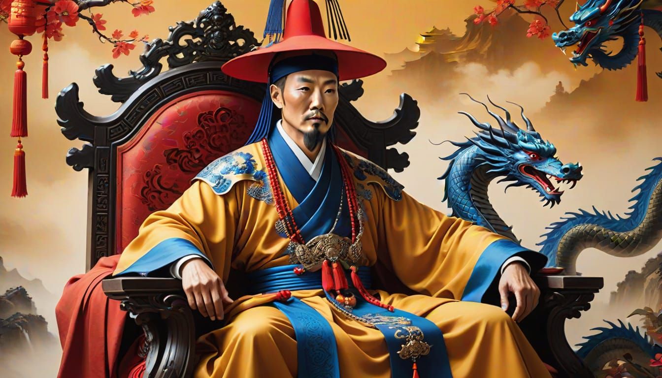 Imperial Chinese Emperor in Ornate Throne