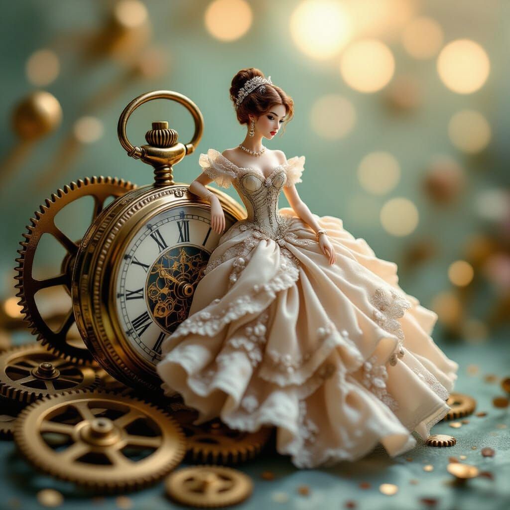 Miniature Woman on Pocket Watch in Art Nouveau Style