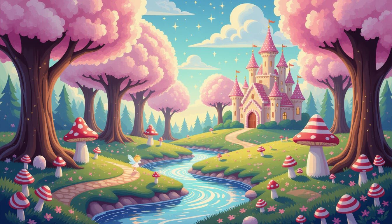 Whimsical Sugar Forest With Moonlight River