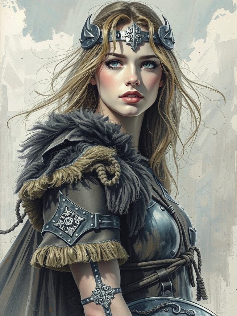 Fearless Viking Warrior in Art Nouveau Style