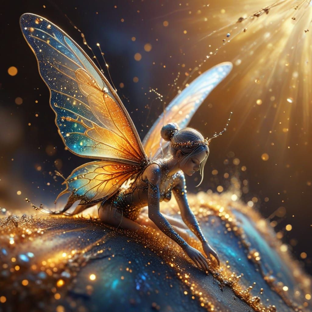 Microscopic Fairy Landing: Hyperrealistic Macro Photography