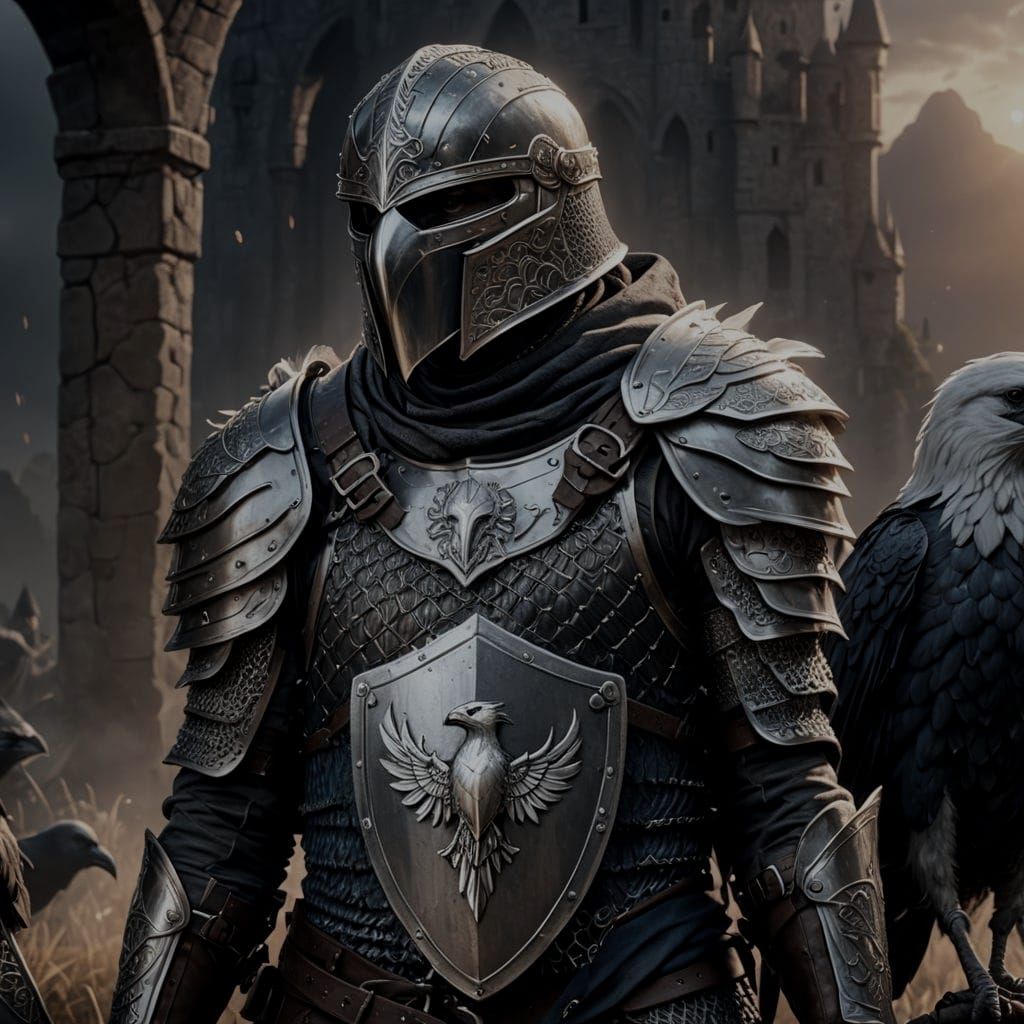 Medieval Raven Warrior in Detailed Matte Painting