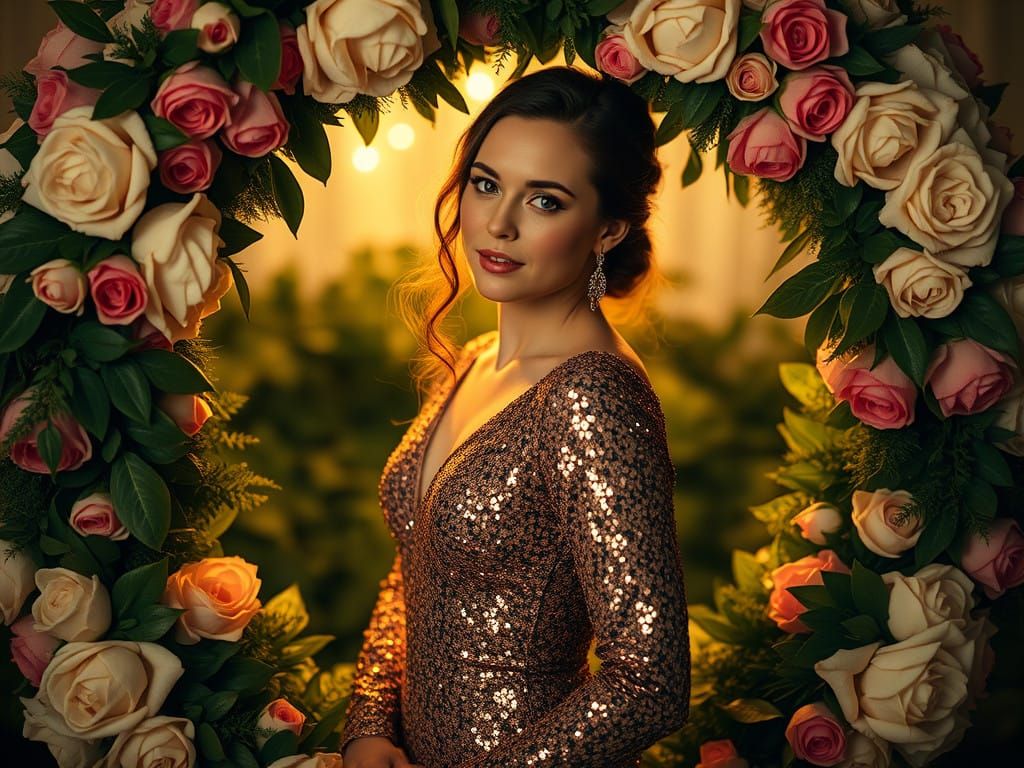 Elegant Actress in Floral Halo
