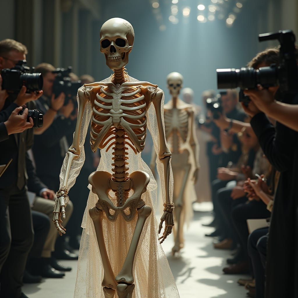 Skeletons Model Couture in Hyperrealistic Fashion Show
