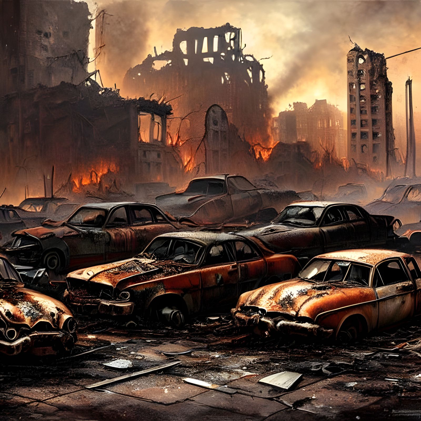 Post-Apocalyptic City Ruins Digital Painting