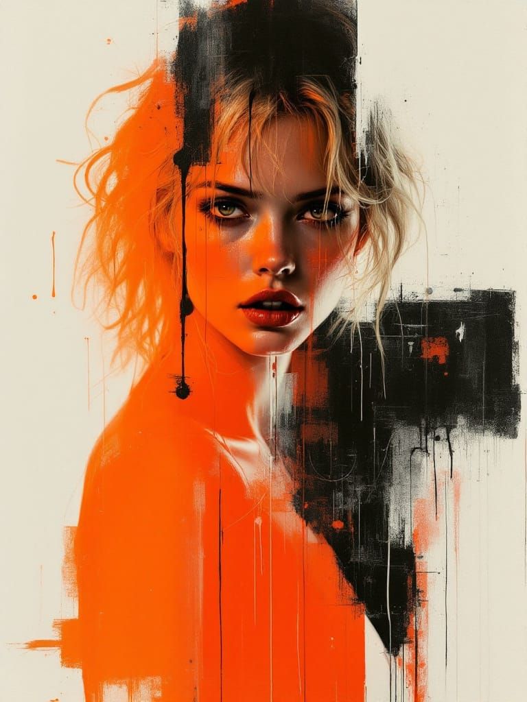 Pin-Up Woman with Piercing Gaze in Stark Contrast