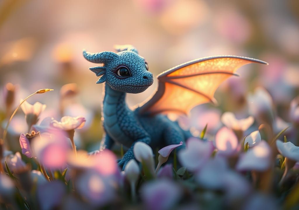 Whimsical Dragon in Surreal Macro Landscape