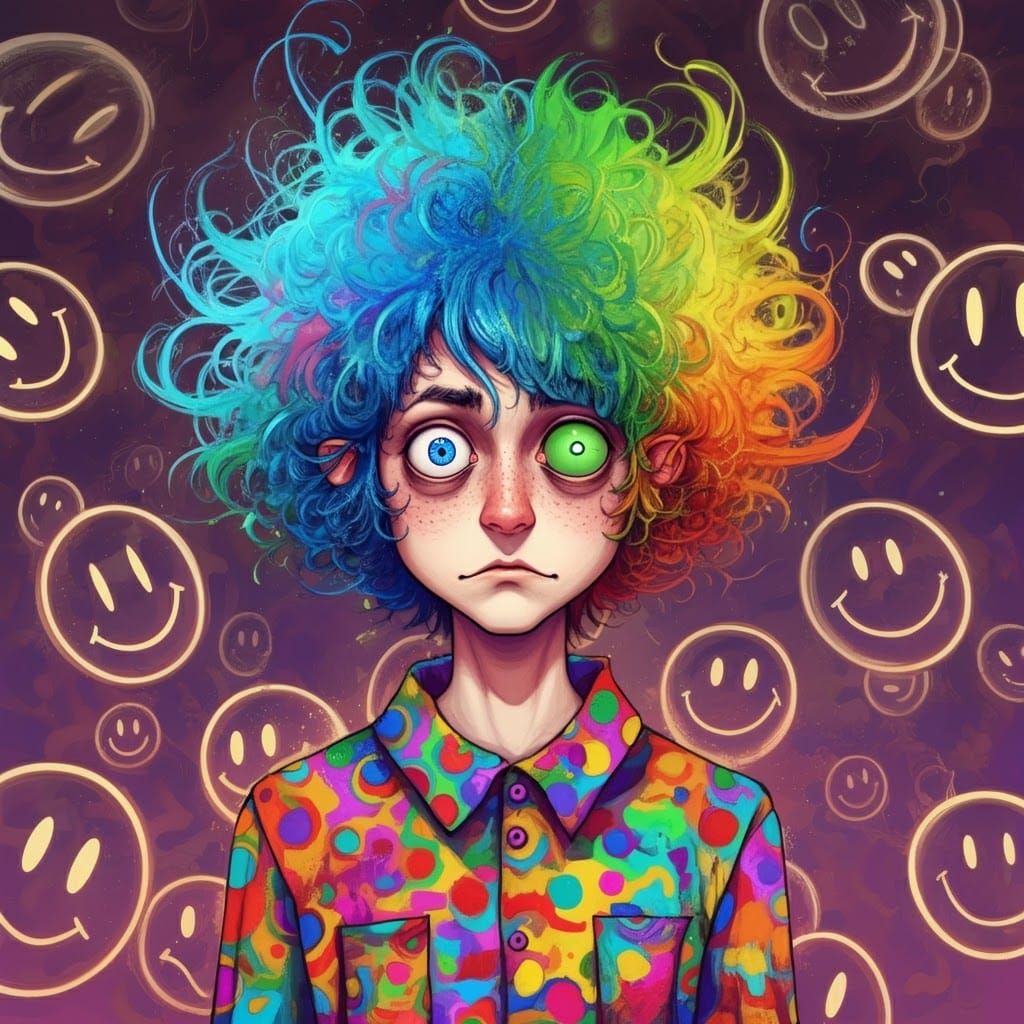 Cartoonish Character with Bulbous Head in Surreal Dreamscape