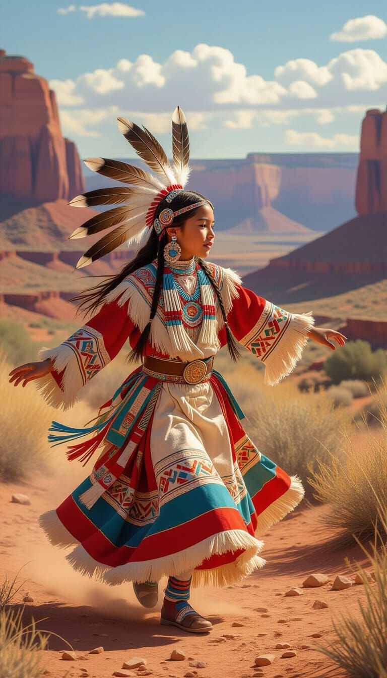 Hopi Dancer in Southwestern Landscape, Van Gogh Style