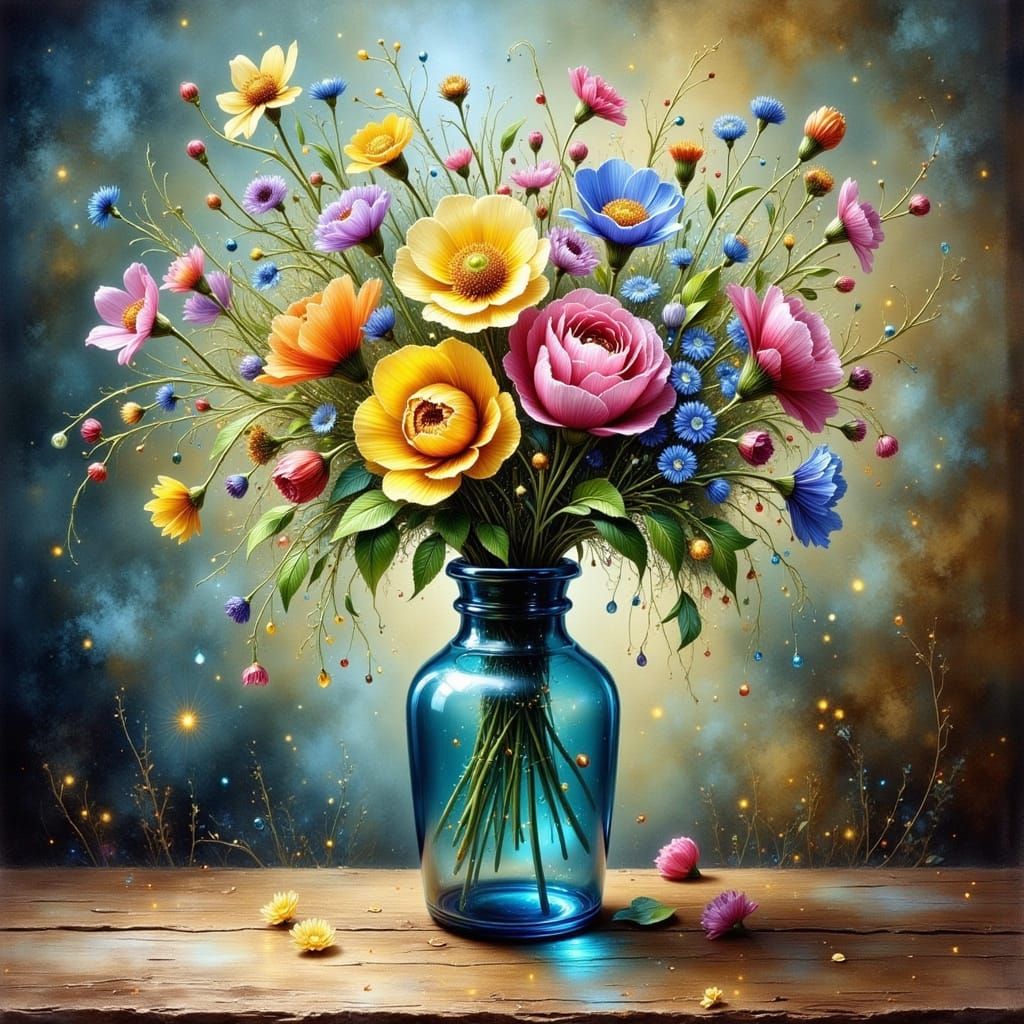 Vibrant Wildflower Still Life in Watercolor and Ink