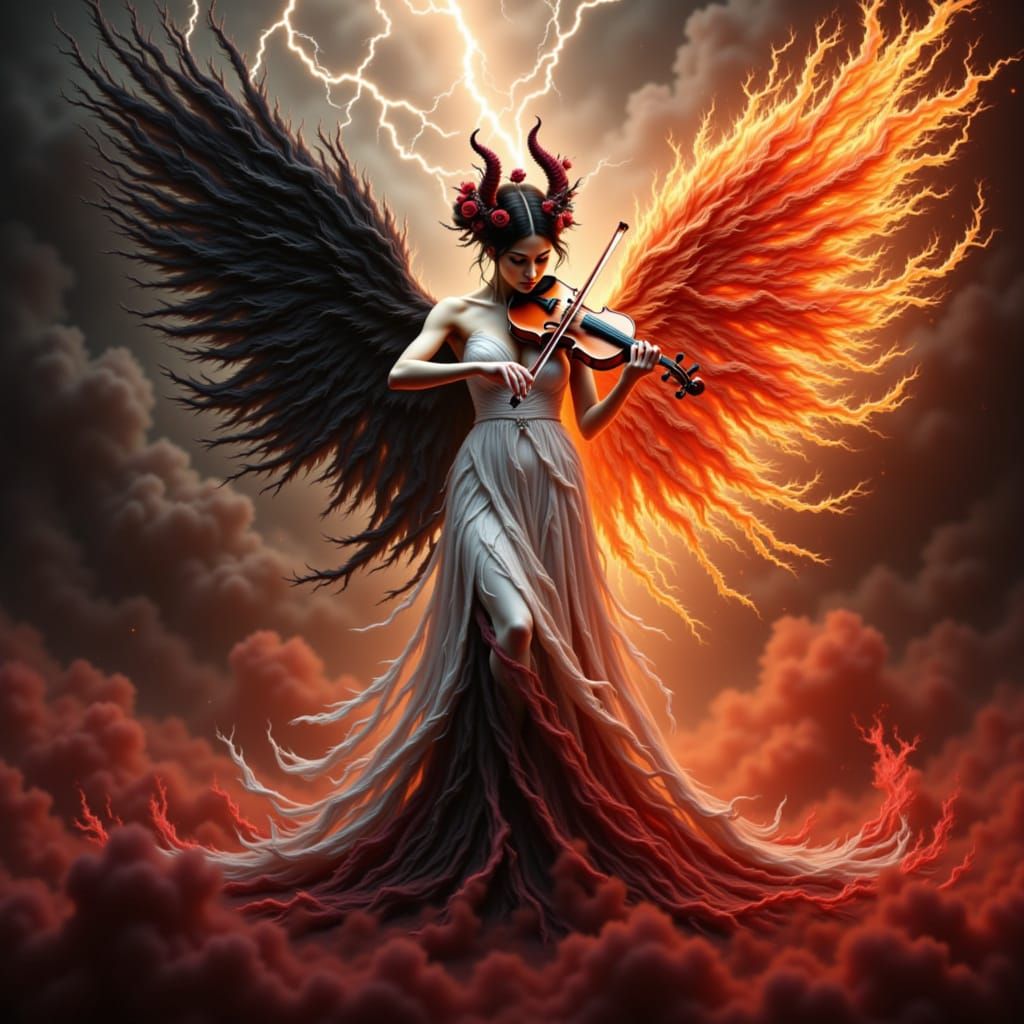 Angel Demon Woman Plays Fiery Yin Yang Violin