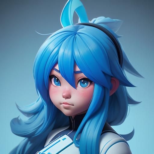 Blue-Haired Bunny in 3D Anime Style