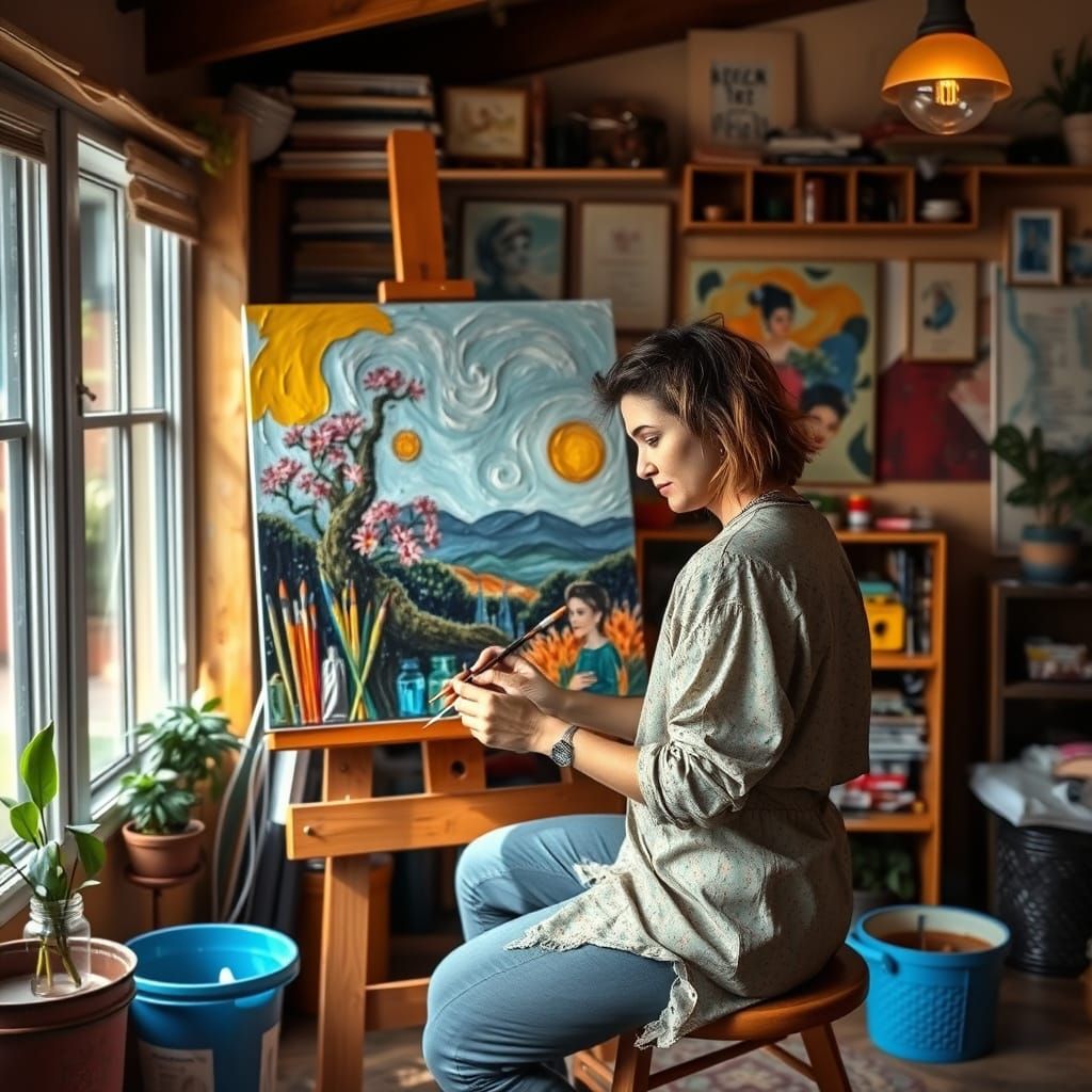 Artist in Studio: Impressionistic Painting with Bold Strokes