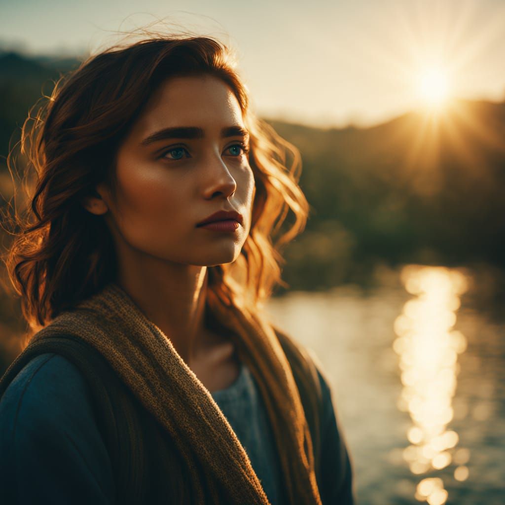 Romantic Couple Embracing in Golden Hour, Cinematic Style