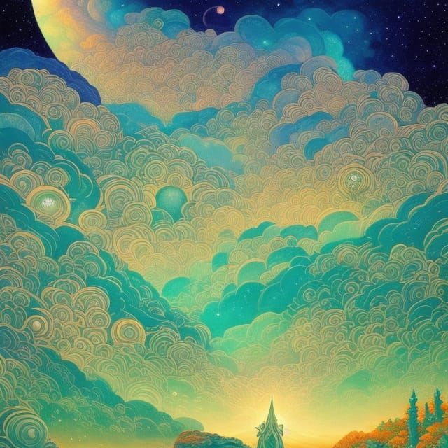 Rainbow Fantasy Landscape with Astral Aurora