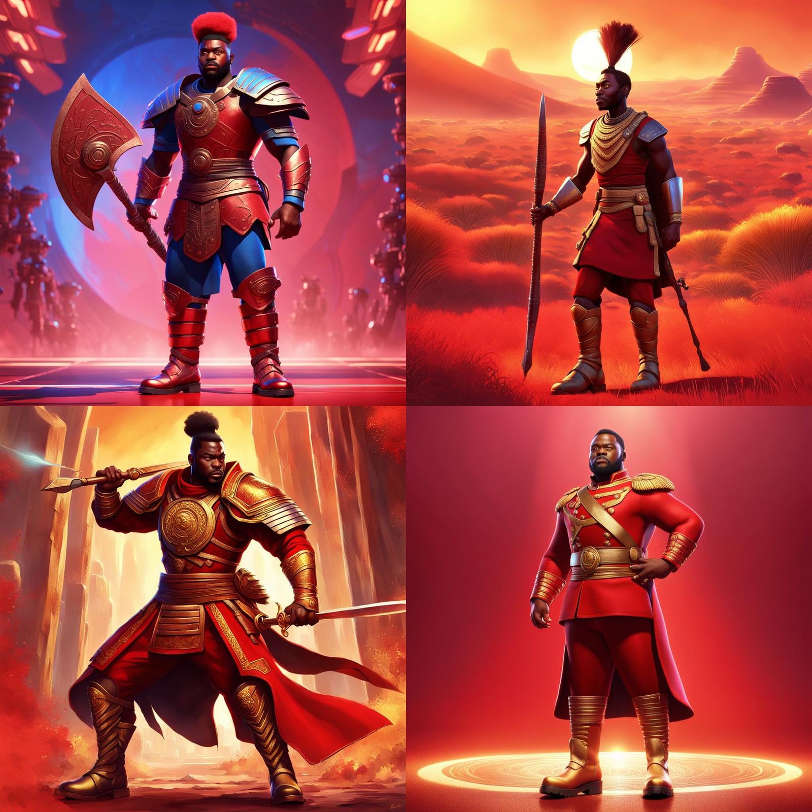 African Warrior in Crimson: 3D Digital Art