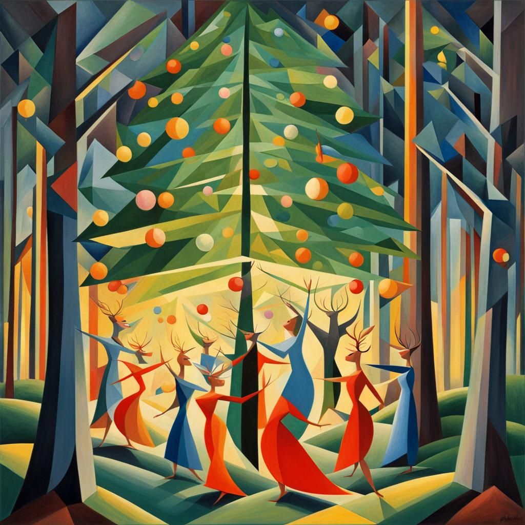 Christmas Tree Dance: Cubist Forest Scene
