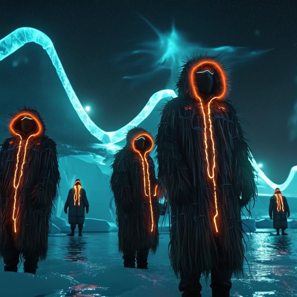 Futuristic Antarctic City with Abstract Water Spirits