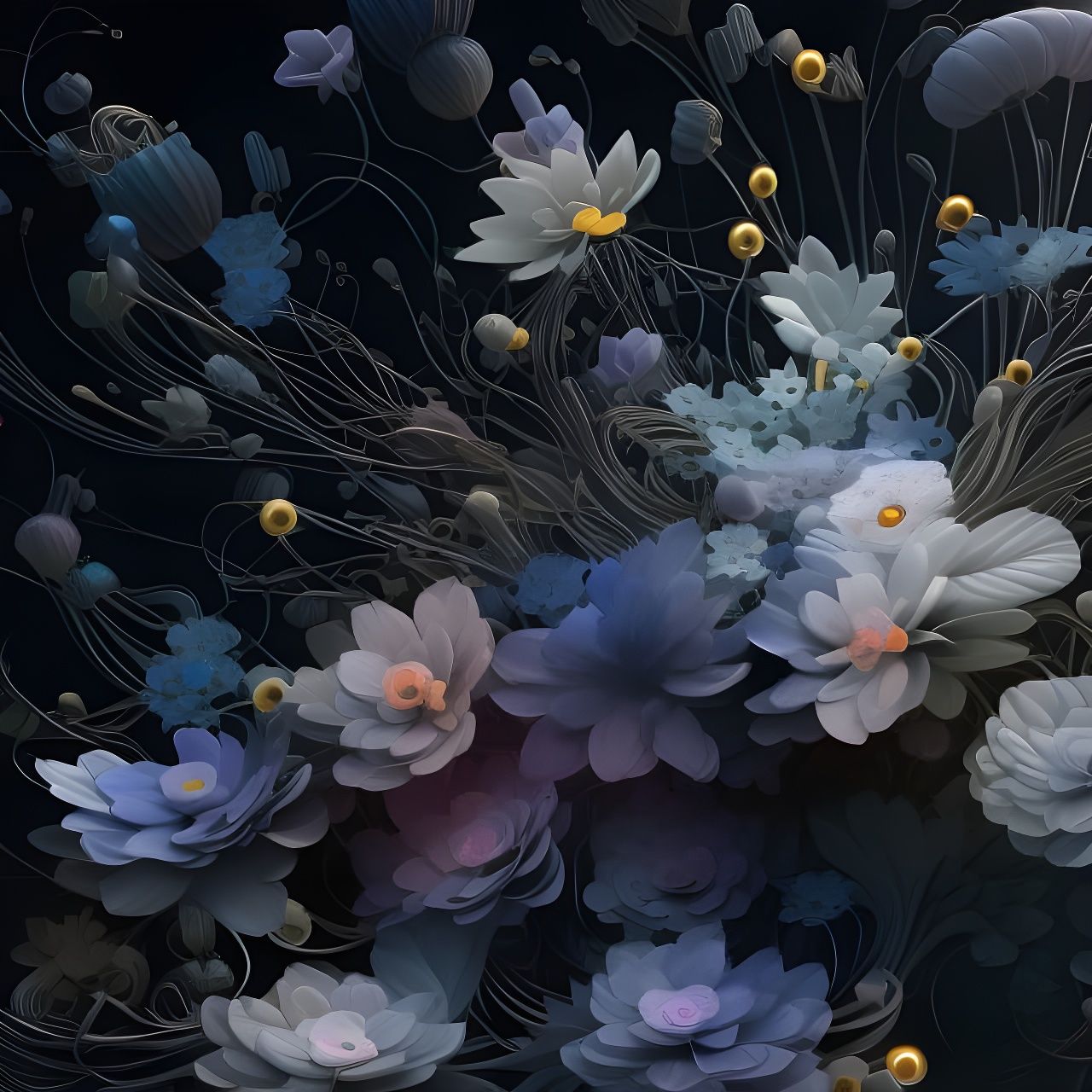 Detailed Abstract Flowers: Hyperrealistic Photoillustration