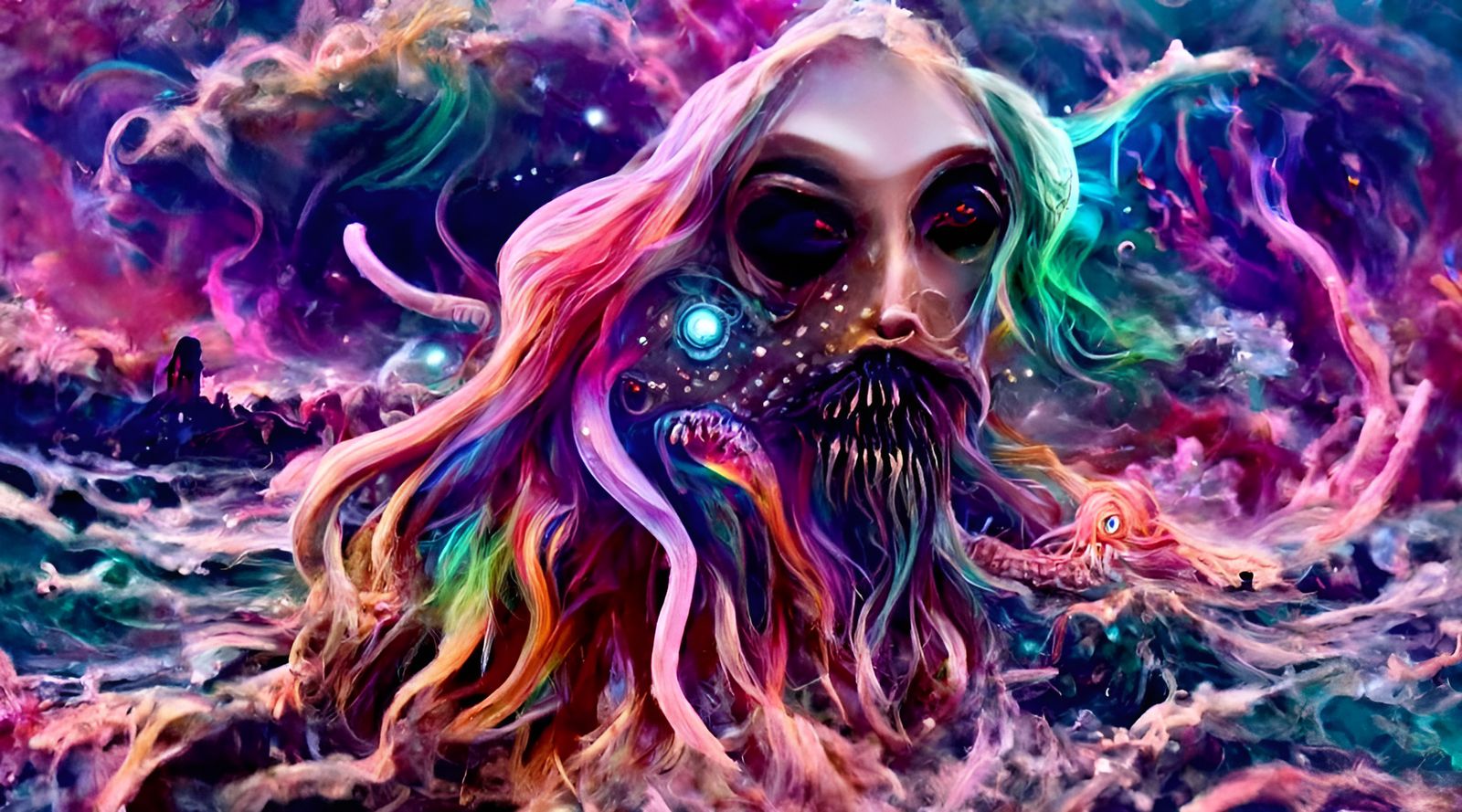 Psychedelic Ocean Panorama in Digital Surrealism