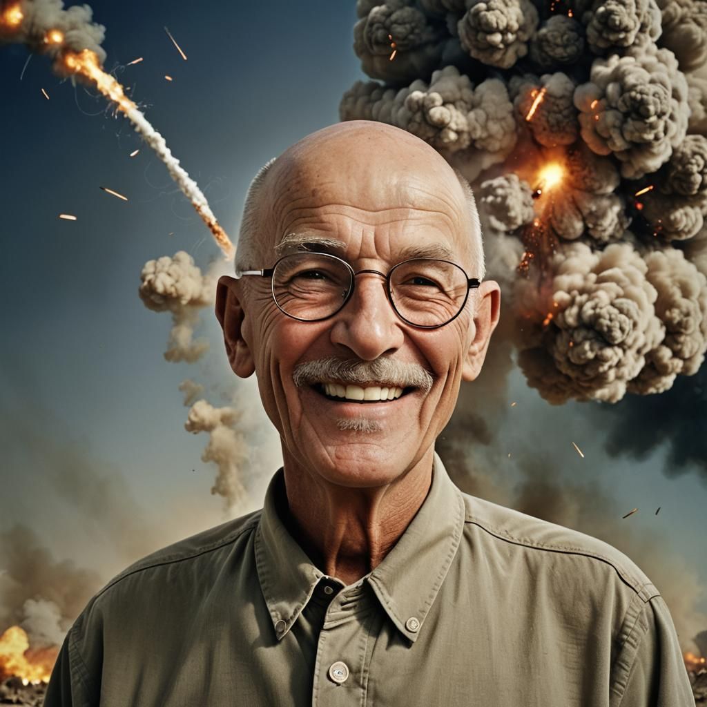 Elderly Man with Atomic Explosion, Professional Portrait