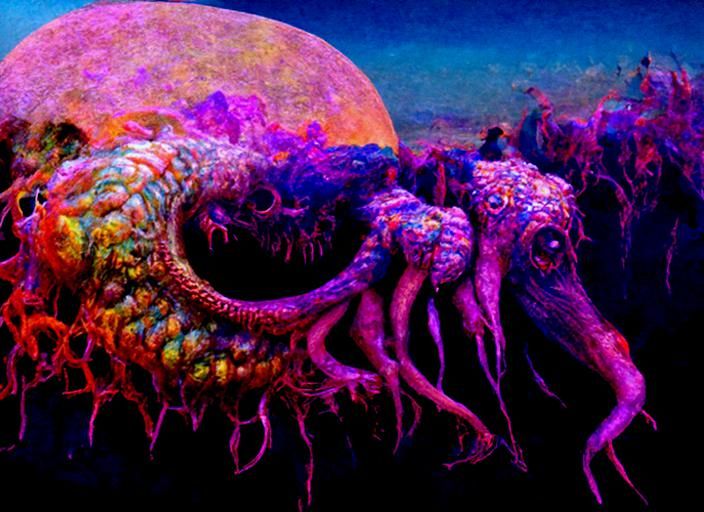 Lovecraftian Monsters Emerge on Beach, in Biopunk Style