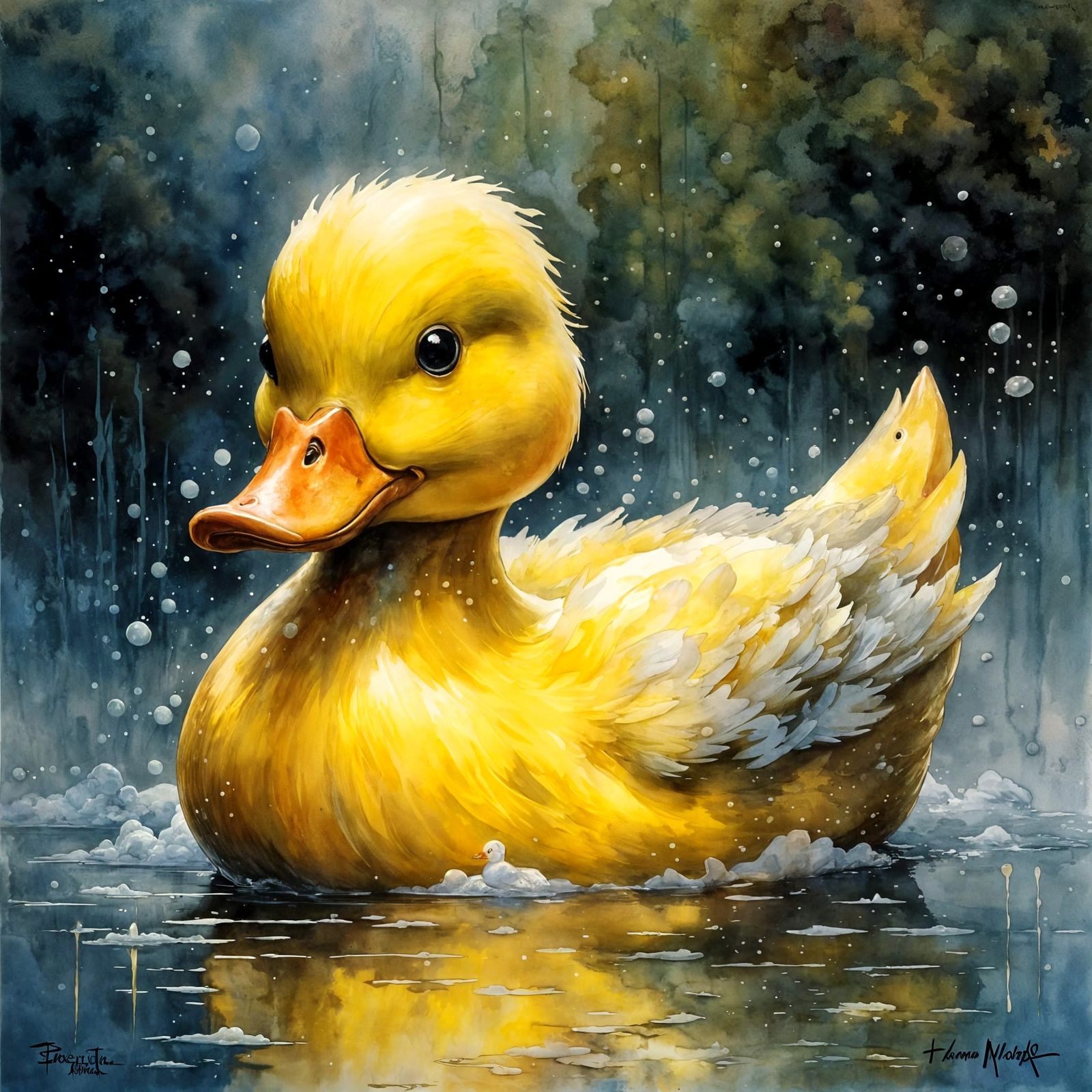Ethereal Rubber Duck in Dreamy Watercolour Splatters