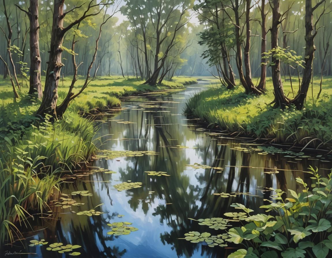 Swamp River in Hesse Style Oil Painting