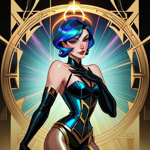 Androgynous Futuristic Neo-Art Deco Icon in Gold and Iridesc...