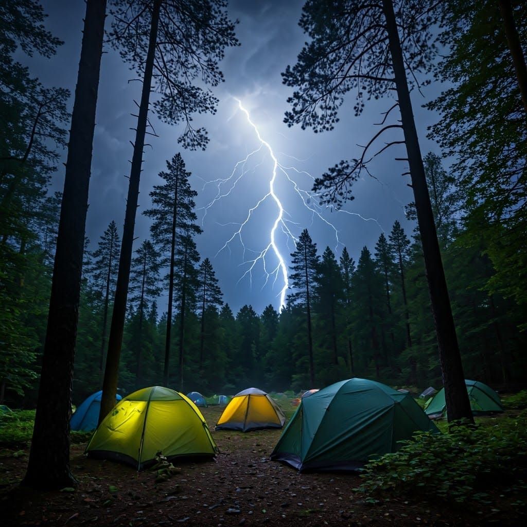 Ball Lightning Over Forest Camp, Mystical Realism