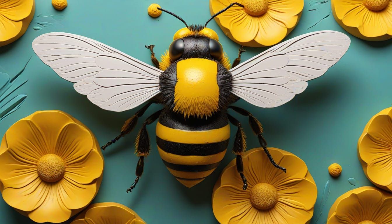 Vibrant Bumble Bee Embossed Relief in Dynamic Plaster Backgr...