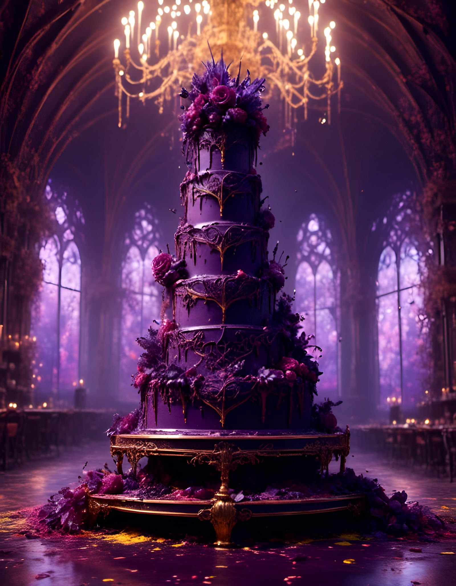 Intricate Goth Wedding Cake in Dark Fantasy Style