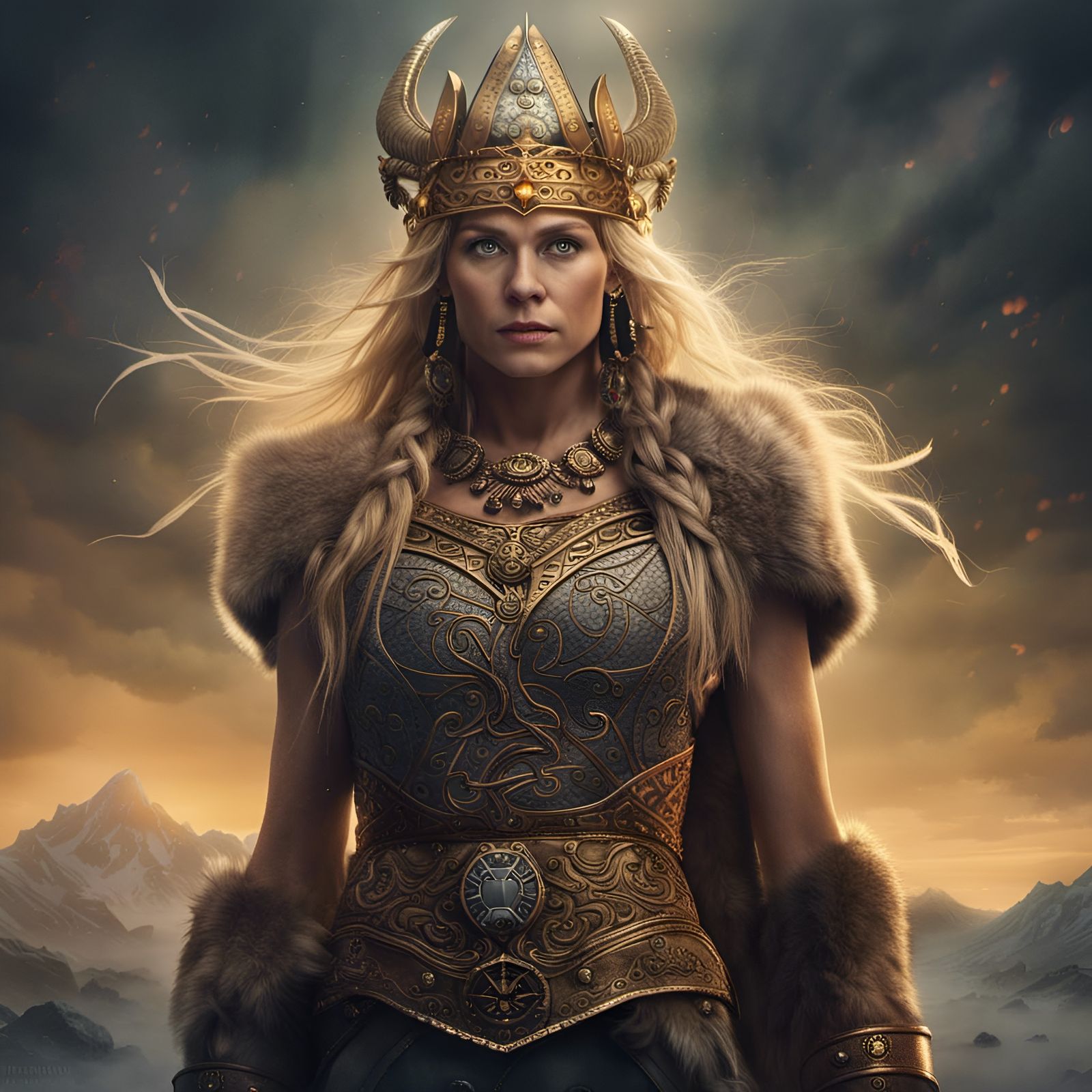 Nordic Viking Queen with Golden Crown