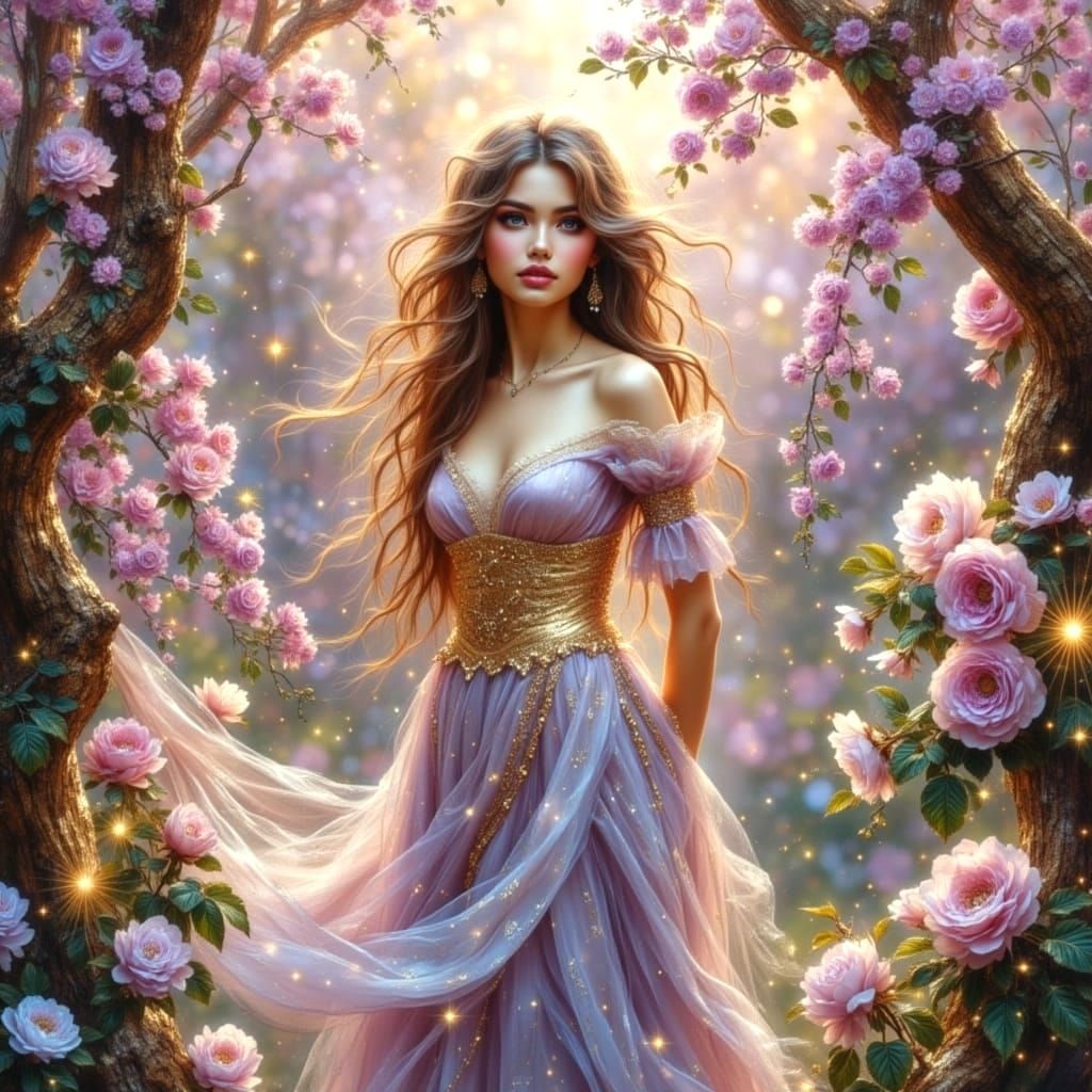 Enchanting Fairy in Sakura Blossom Landscape