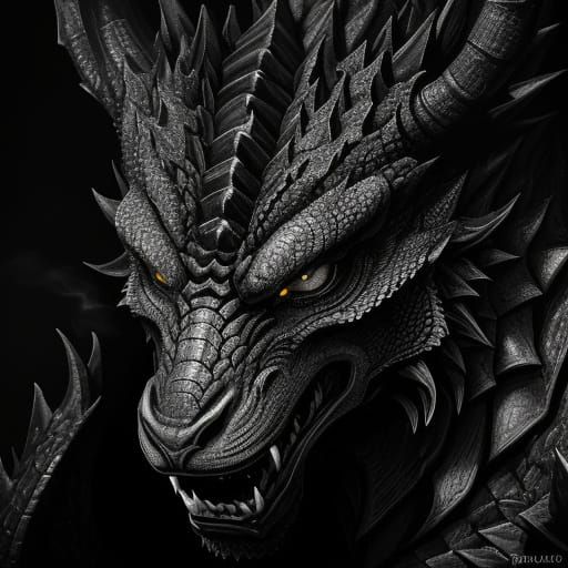 Dark Fantasy Dragon in Intense Charcoal Portrait