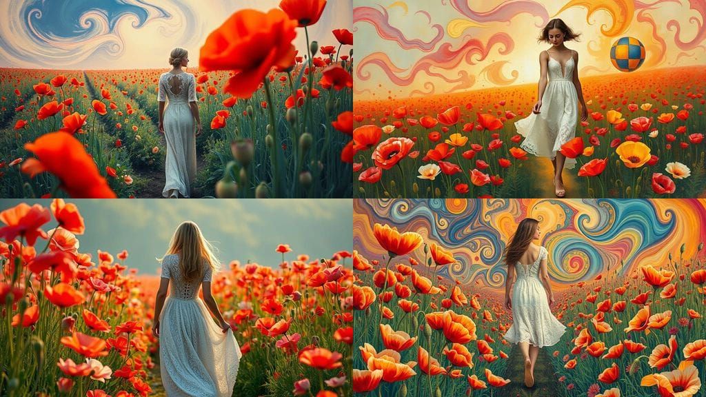 Victorian Woman in Poppy Field: Surreal Art
