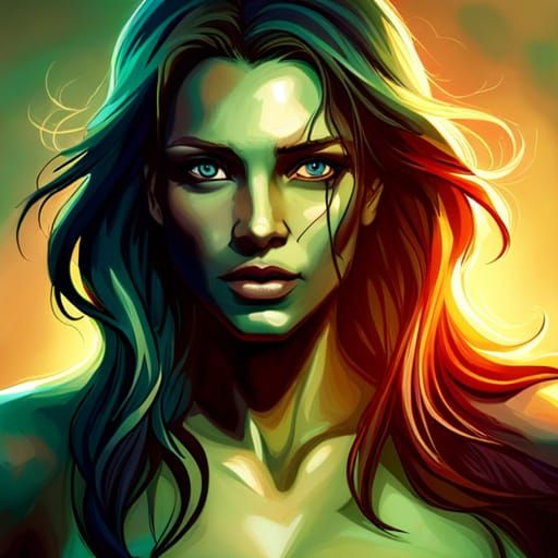 Green Alien Girl Portrait in Hyperdetailed Graffiti Art