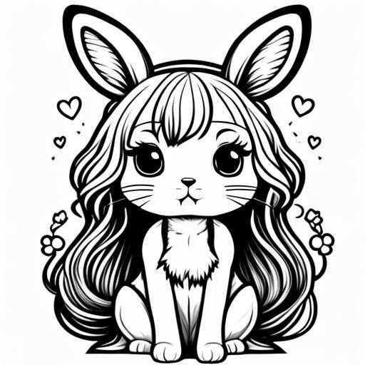 Chibi Bunny Coloring Page Line Art