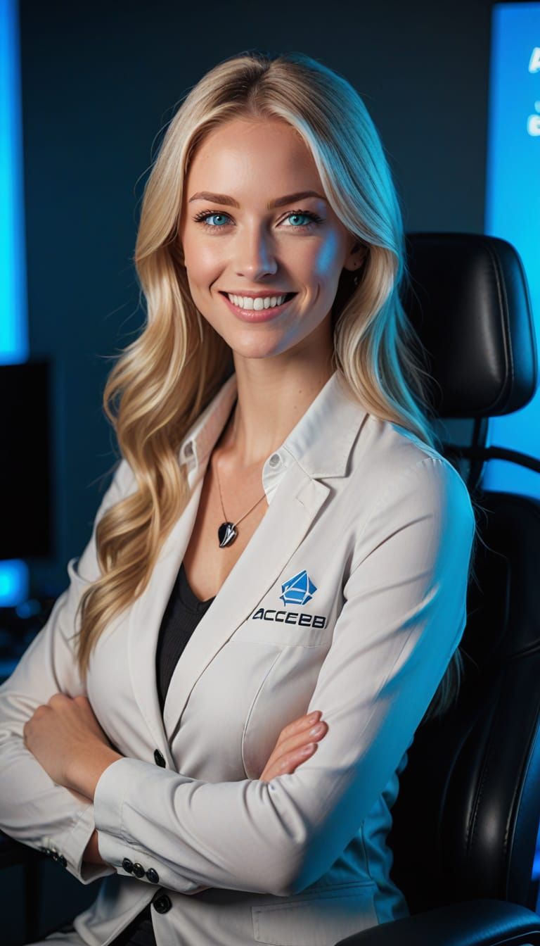 Elegant Blonde Gamer Captured in Office Setting