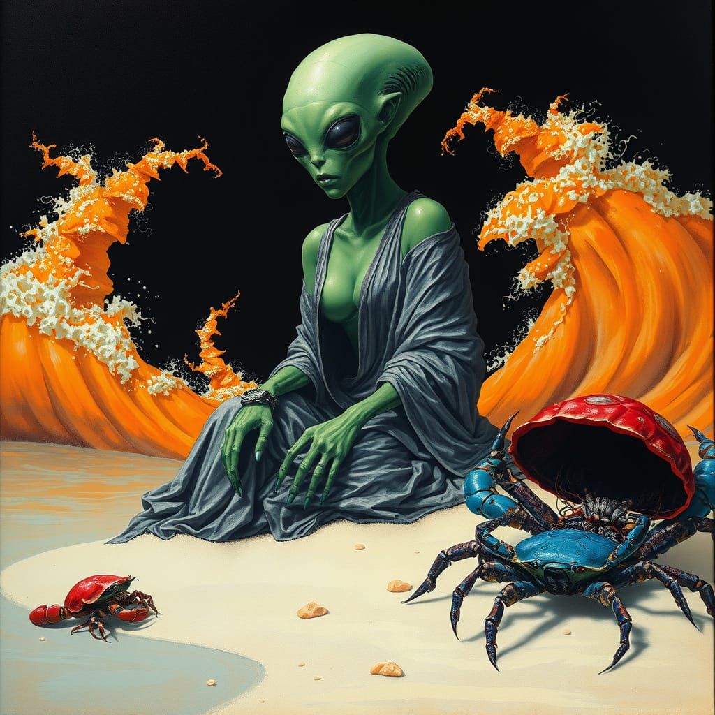 Robotic Alien Lady on a Tropical Beach