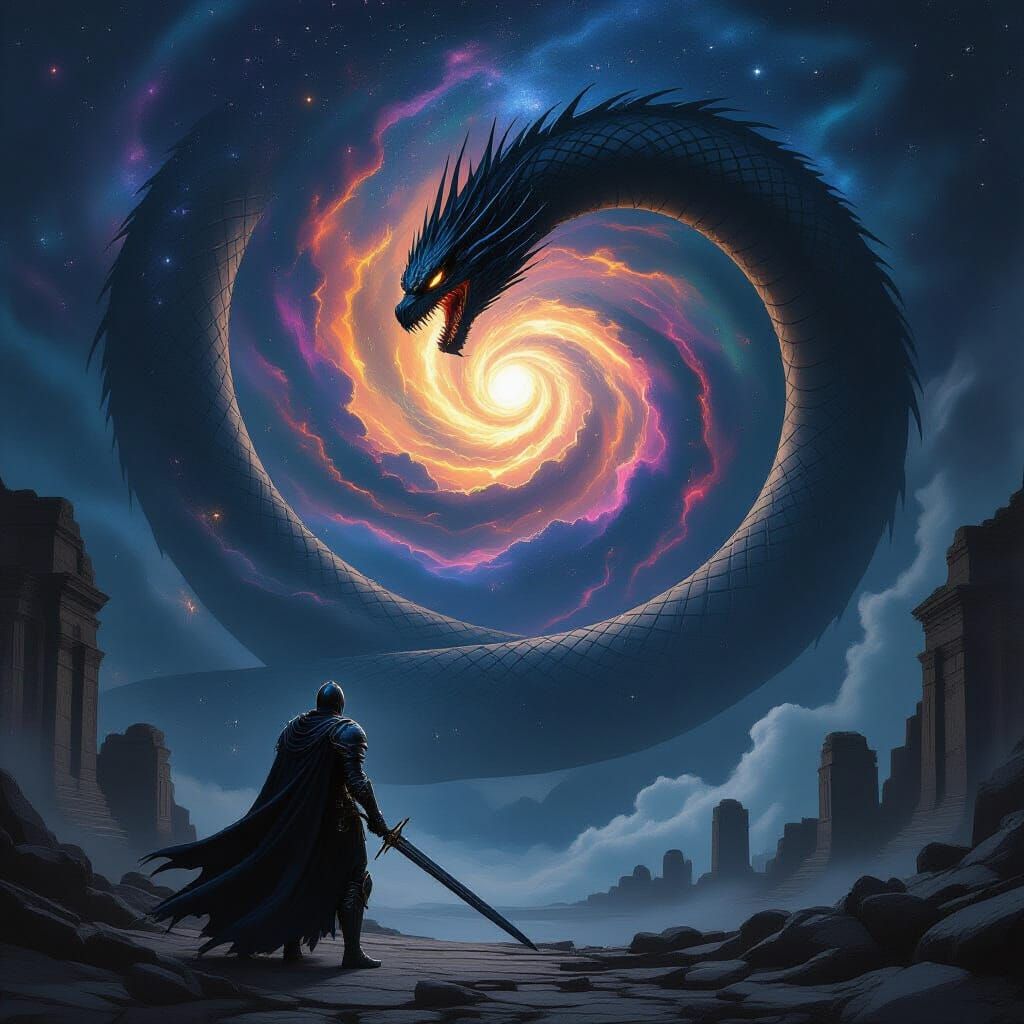 Knight Battles Serpent at Cosmic Observatory