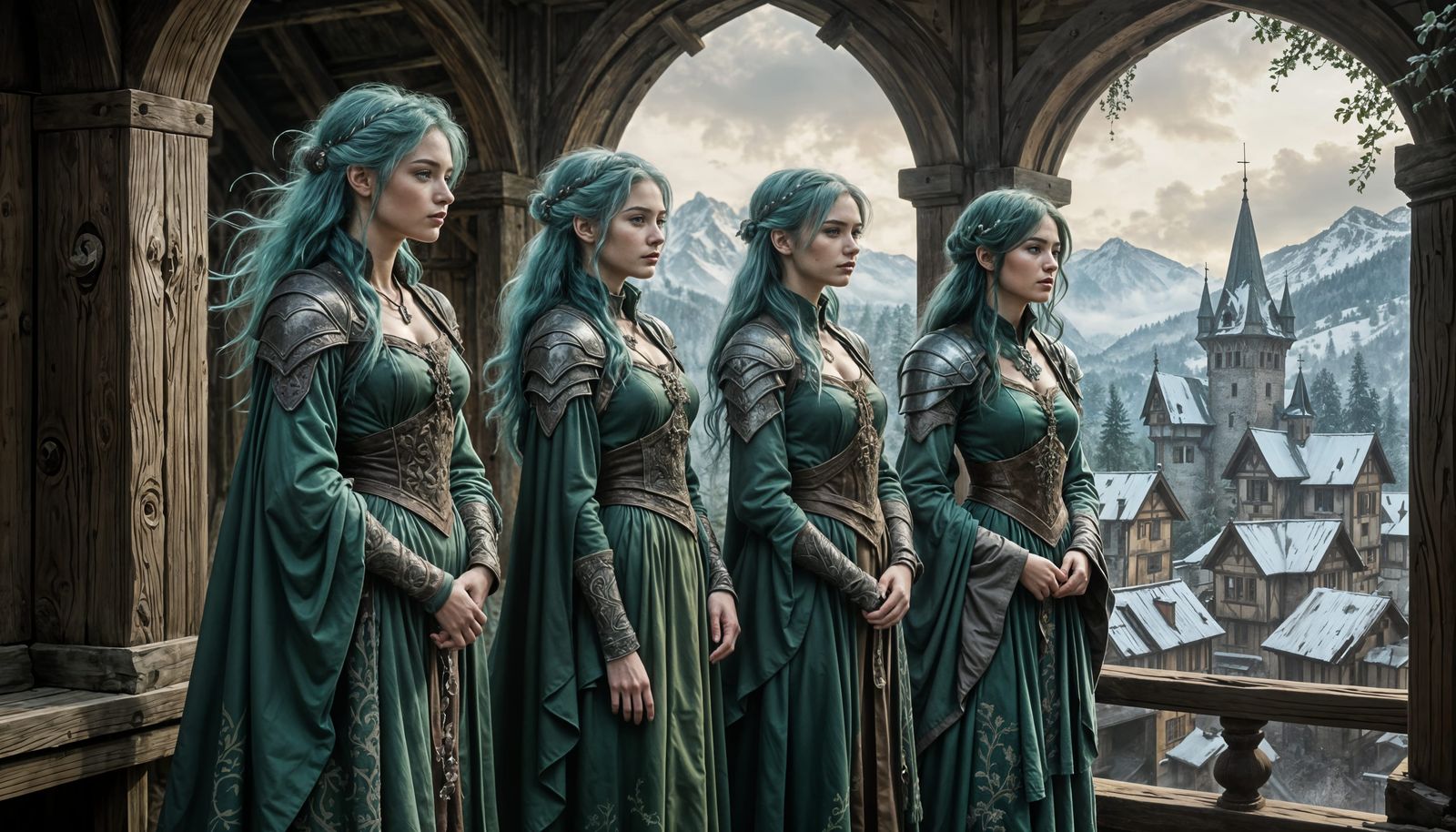 Frost Princess Guards Dragonland's Tower in Winter Wonderlan...