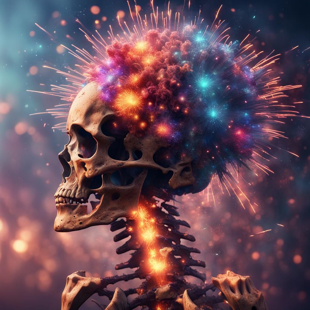 Human Spine of Fireworks: Detailed Fantasy Art