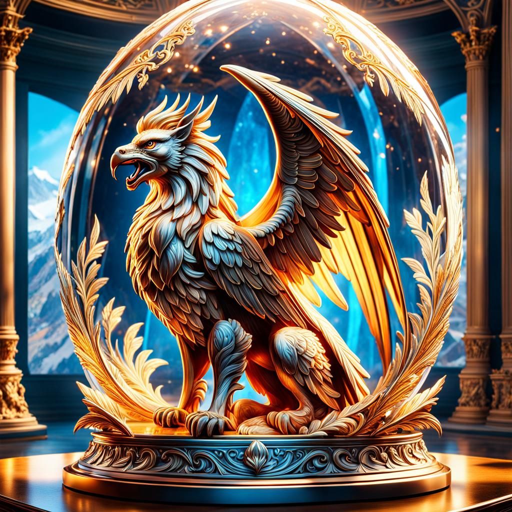 Mythical Griffin Captured in Crystal Dome