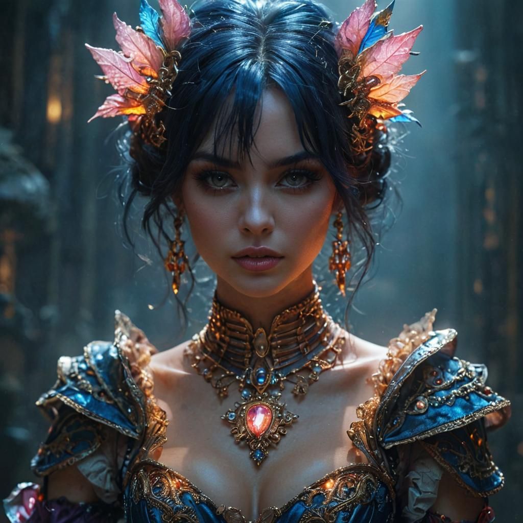 Sensual Dark Fantasy Portrait in Intricate Corset Dress and...