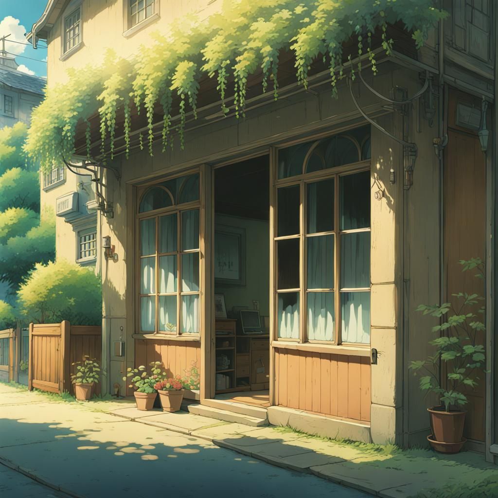Cleaning Windows in Studio Ghibli Anime Style