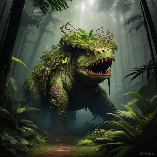 Vibrant Rainforest Titan Stands Amidst Verdant Fortress