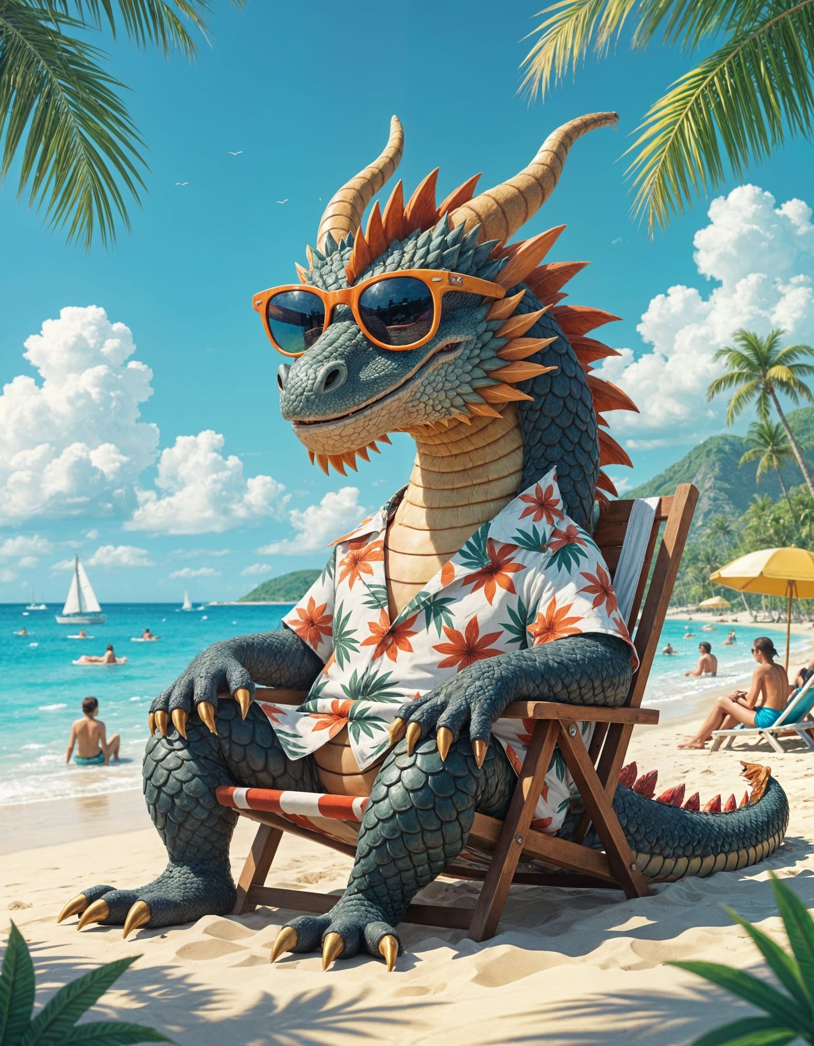Dragon Tries to Blend in at Tropical Beach Resort