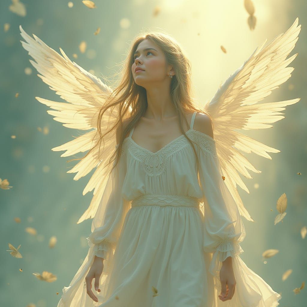 Serenely Glowing Ethereal Beings with Feathered Wings