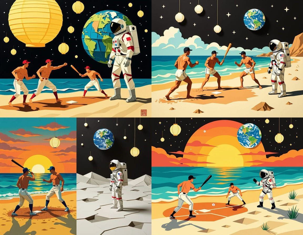 Astronaut on Moonscape in Paper Art Style